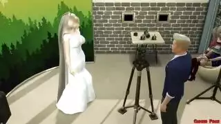 تصوير زفاف صريح: عروس تمارس الجنس بوضعية الكلب في ثوب الدانتيل